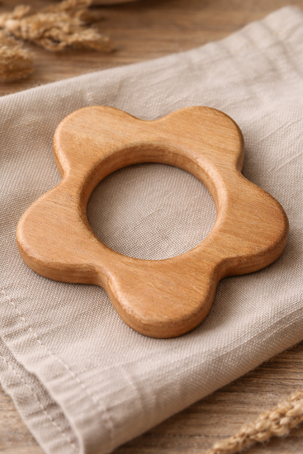 Wooden Baby Teether Set – Flower & Penguin Design | Made of Neem wood | 3V3012