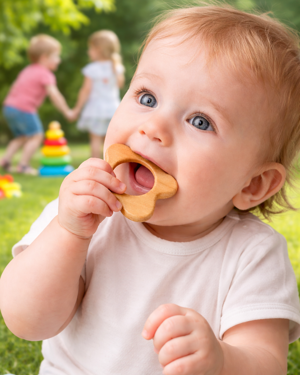 Neem Wood Baby Teether Set – Cloud & Flower Design (3 Months+) | 3V3014