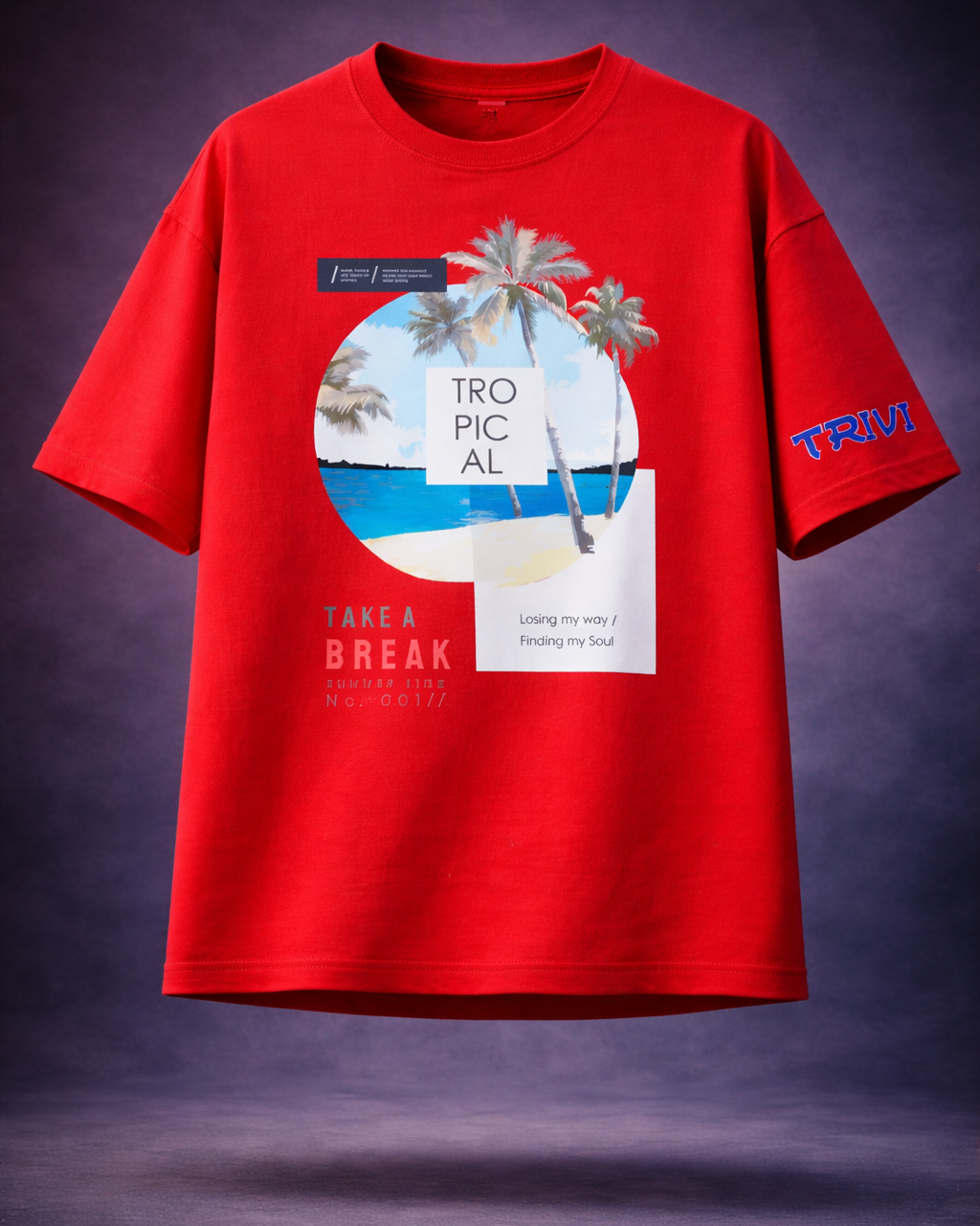 TRIVI's Red Oversized Cotton Tee – Premium 100% Cotton- Tropical Escape Edition | 3V9004