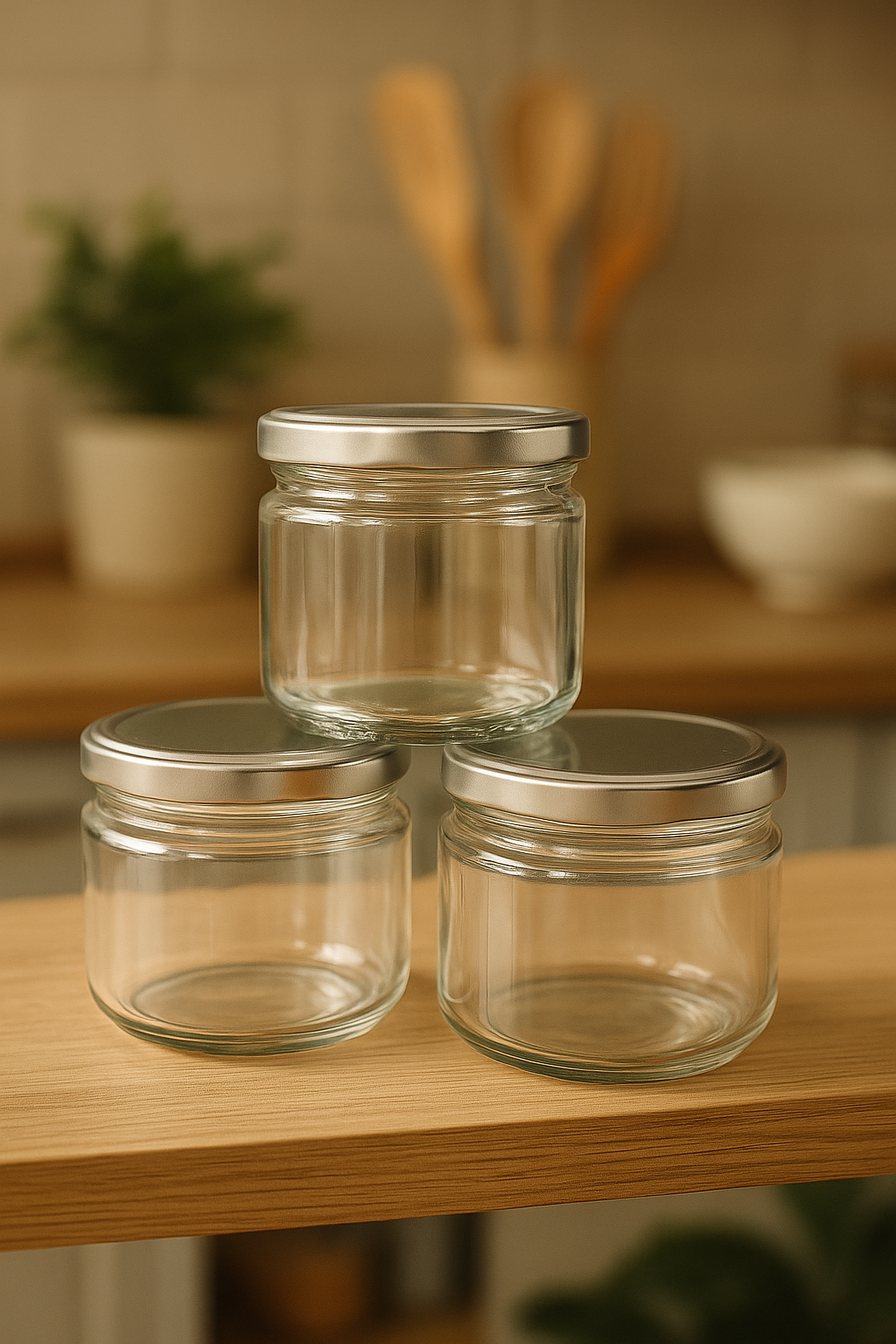 350ml Glass Salsa Jar with Silver Tin Cap – Airtight Storage Jar for Kitchen & Gifting| Pack of 4Jars | 3V7001