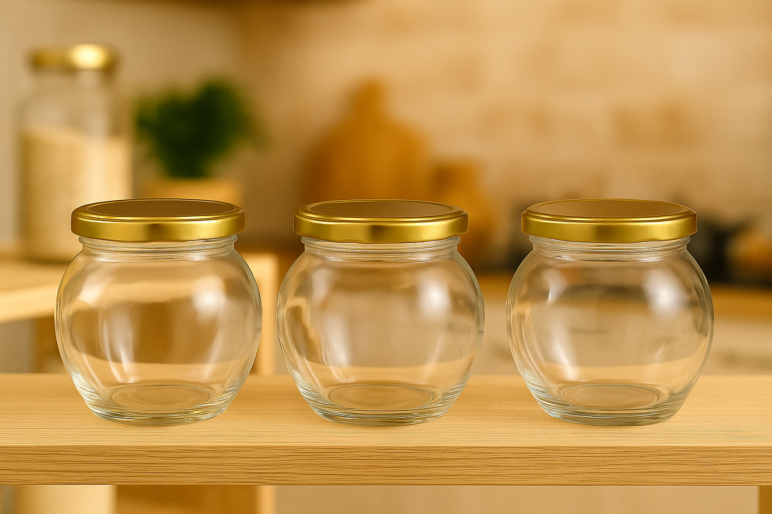 Glass Pickle Jars with Golden Lids Set of 3 Premium  – 350ml Each | Elegant Kitchen Storage | 3V7002