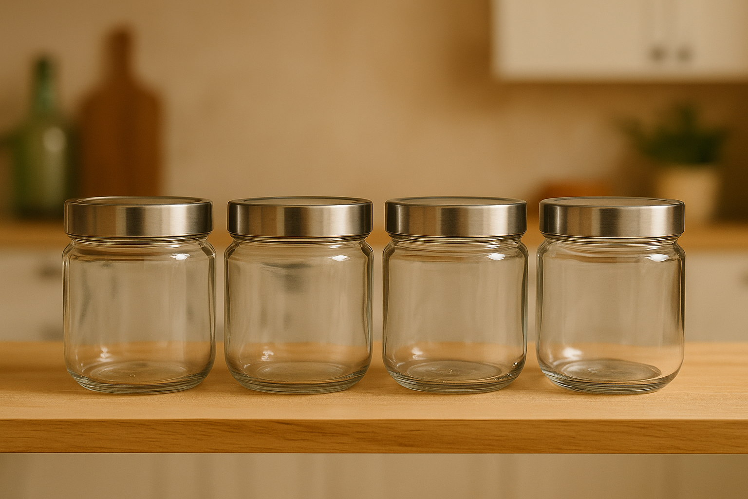 Premium Glass Storage Jar Set with see-through lid (250ml) – Perfect for Dry Fruits & Kitchen Décor (4 Pcs) | 3V7003