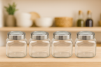 300ml Cubicle Jar Storage Set with Steel See-through Lid  – Elegant, Airtight & Versatile Kitchen Organizer (4 pcs) | 3V7004