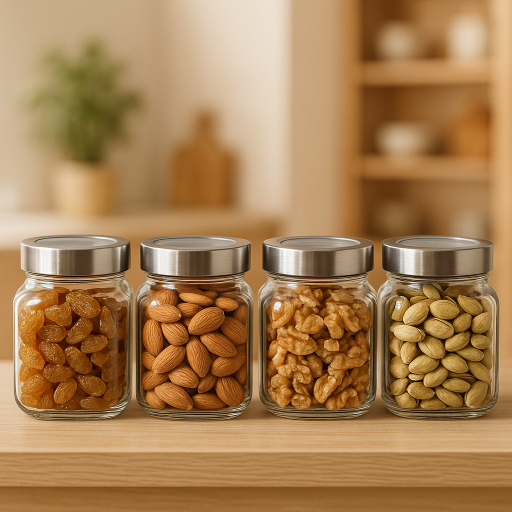 300ml Cubicle Jar Storage Set with Steel See-through Lid  – Elegant, Airtight & Versatile Kitchen Organizer (4 pcs) | 3V7004