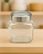 300ml Cubicle Jar Storage Set with Steel See-through Lid  – Elegant, Airtight & Versatile Kitchen Organizer (4 pcs) | 3V7004