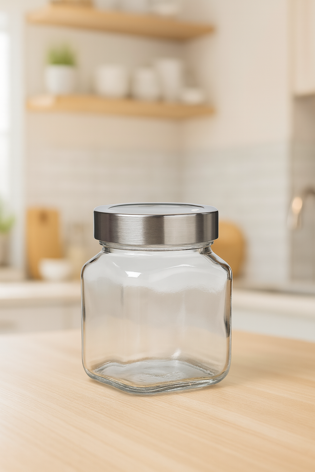 Premium 500ml Square Glass Storage Jars with See-through Lid – Elegant Kitchen Organizer Set (Pack of 4) | 3V7006