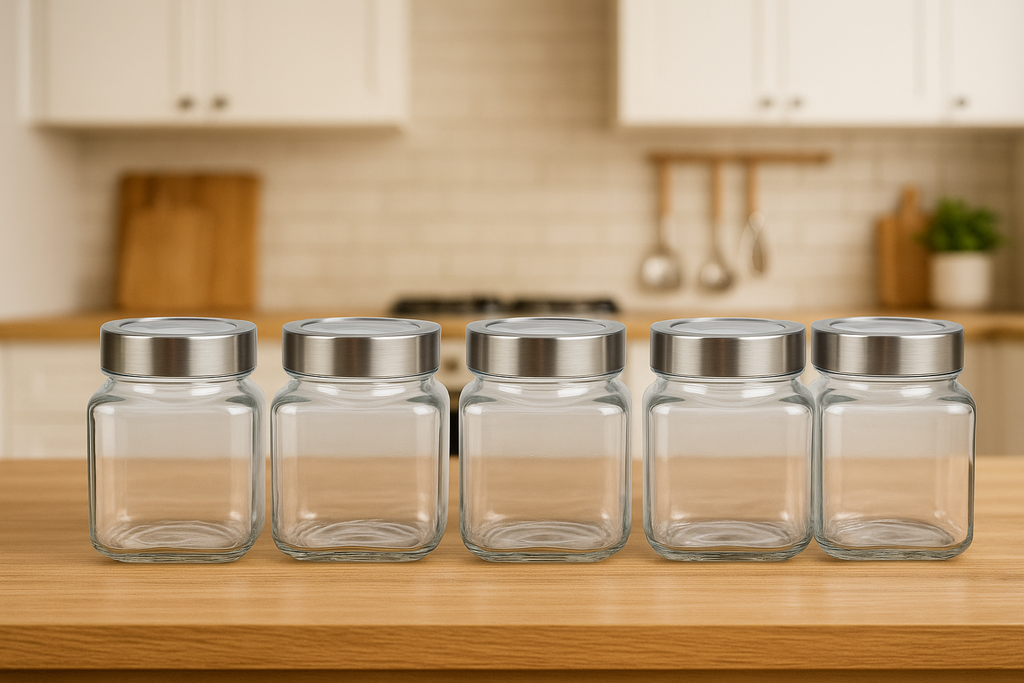 Premium 500ml Square Glass Storage Jars with See-through Lid – Elegant Kitchen Organizer Set (Pack of 4) | 3V7006