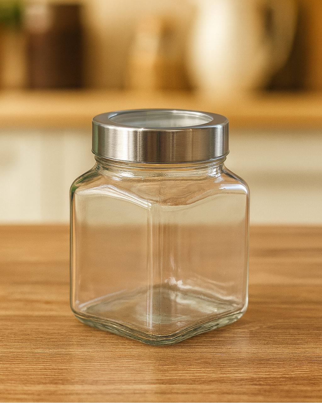 Premium 1 Liter Square Glass Storage Jar Set with See-though Lid – Premium Airtight Jars for Dry Fruits, Nuts & Kitchen Storage (Set of 4) | 3V7007