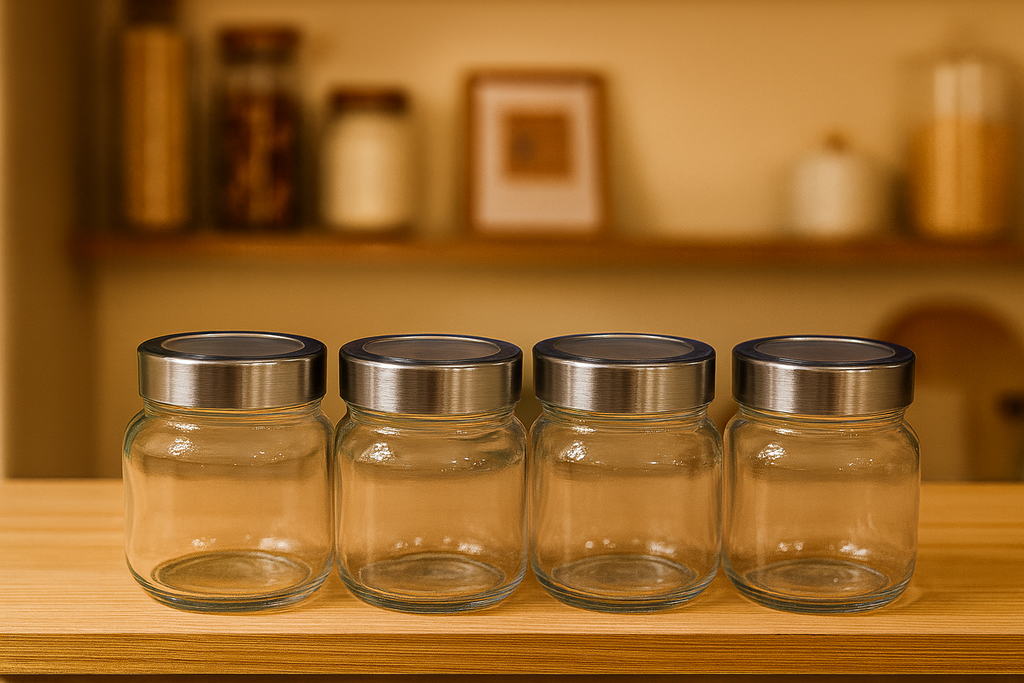 Premium 500ml Glass Storage jars with See-through Lid – Perfect for Dry Fruits & Kitchen Essentials (4 Pcs) | 3V7005