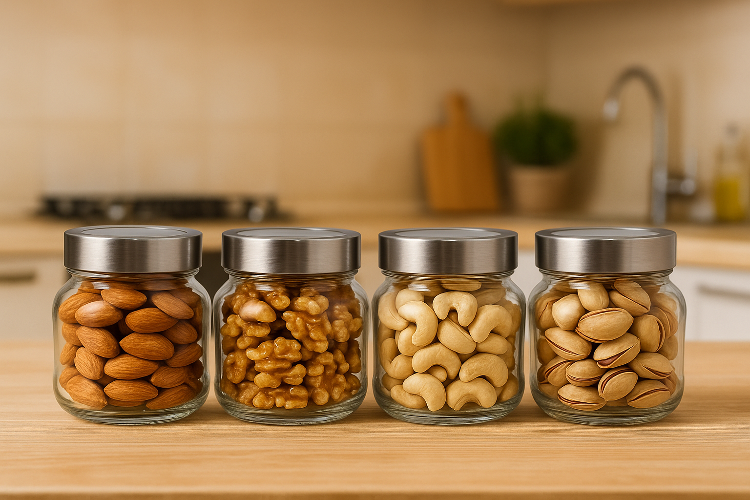 Premium 500ml Glass Storage jars with See-through Lid – Perfect for Dry Fruits & Kitchen Essentials (4 Pcs) | 3V7005