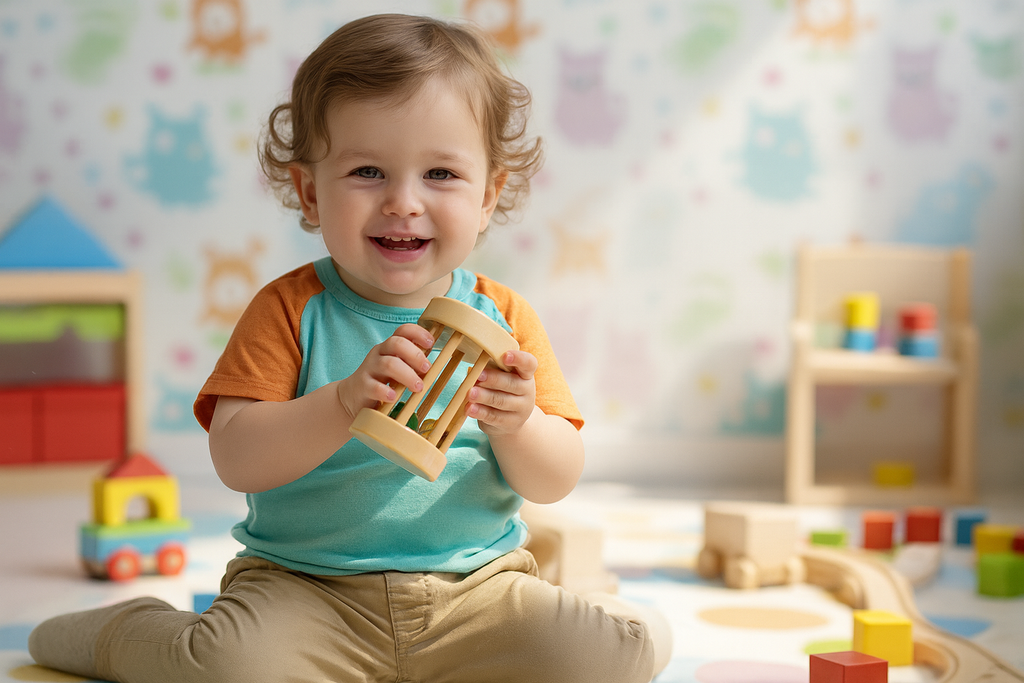 Baby Wooden Cage Rattle – Natural Sensory Toy for Little Hands| 3V3003
