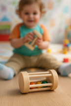 TRIVI Wooden Toy Gift Box – Handcrafted Rattles & Spinning Tops for Kids SET OF 3 pcs | 3V3009