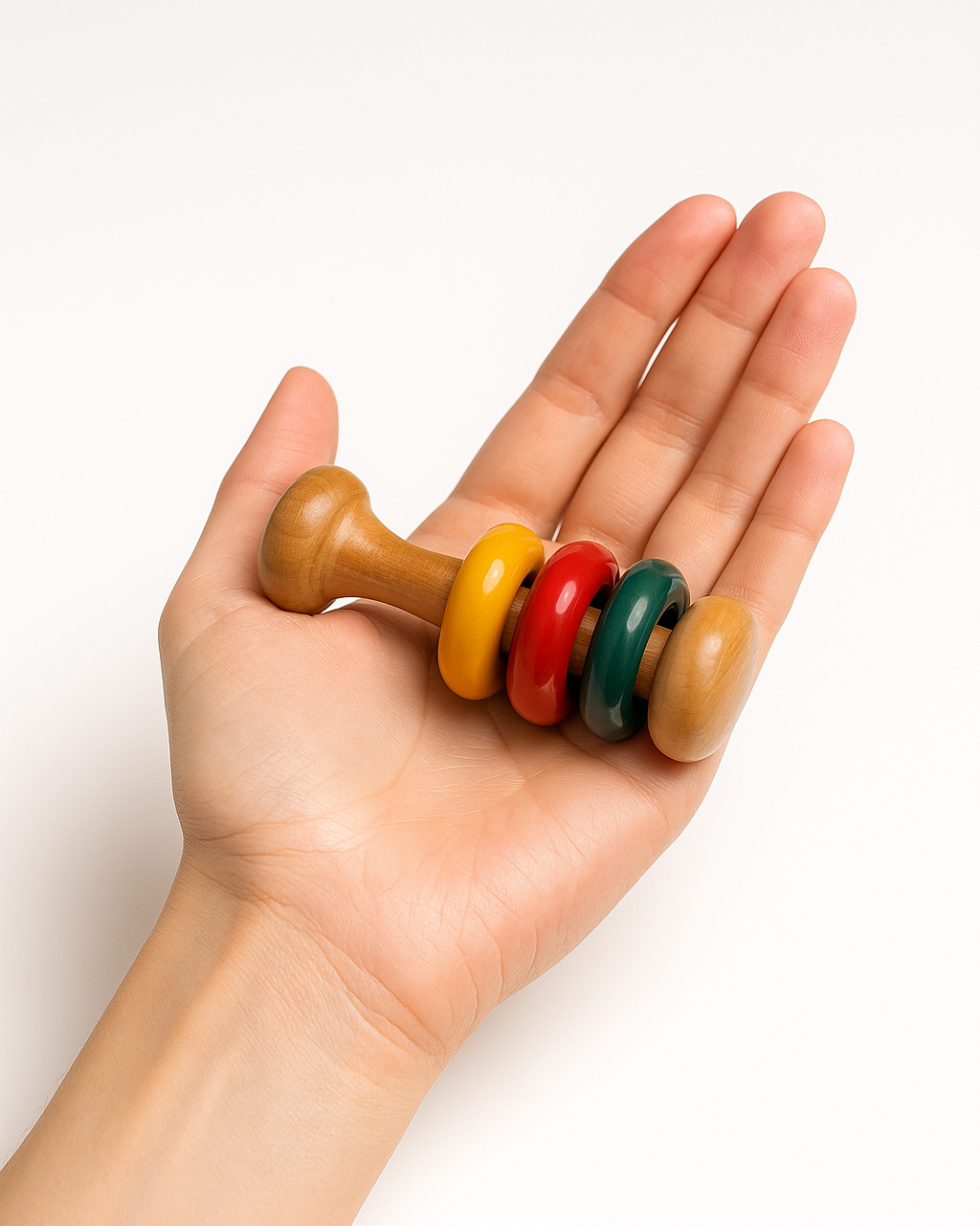 Handcrafted Wooden Baby Rattle Toy with colored  rings – Safe, Natural & Joyful Play | 3V3007