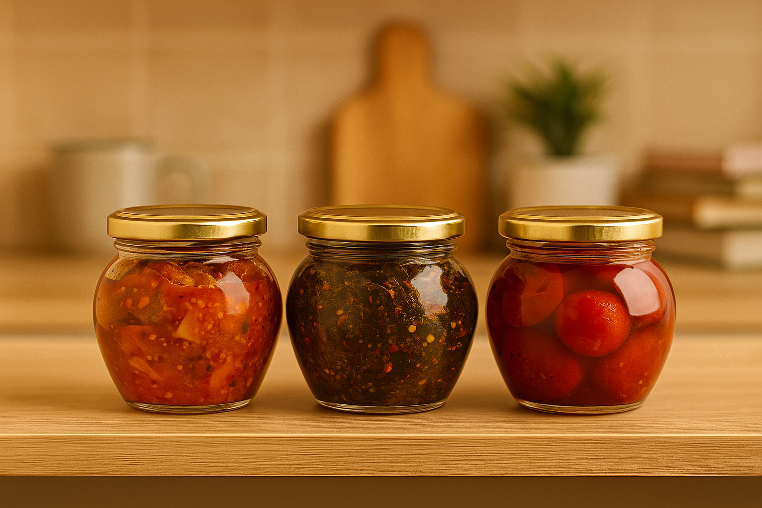 Glass Pickle Jars with Golden Lids Set of 3 Premium  – 350ml Each | Elegant Kitchen Storage | 3V7002