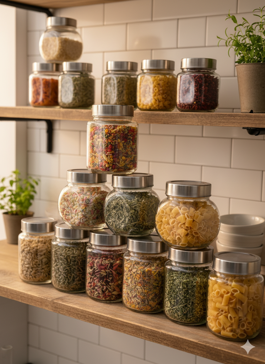 Premium 1 Liter Square Glass Storage Jar Set with See-though Lid – Premium Airtight Jars for Dry Fruits, Nuts & Kitchen Storage (Set of 4) | 3V7007