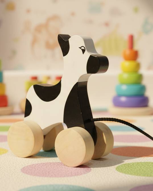 Wooden Cow Pull Toy – Handcrafted Fun for Little Explorers- Encourage Walking, Build Gross Motor Skills and Hand-Eye Coordination | 3V3004