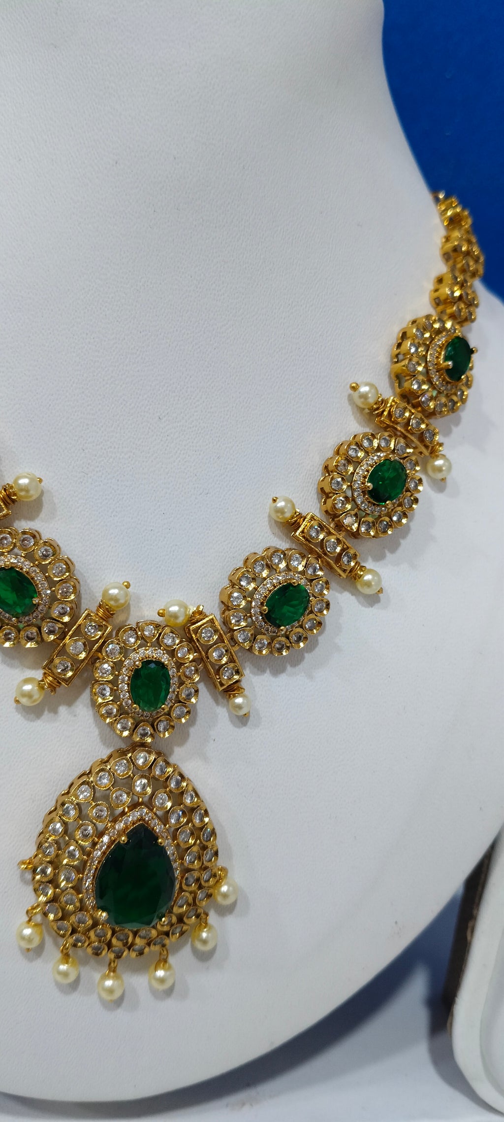 Premium AD Imitation Necklace Set with Multi-color Stones & CZ/AD Work  | 3V8001