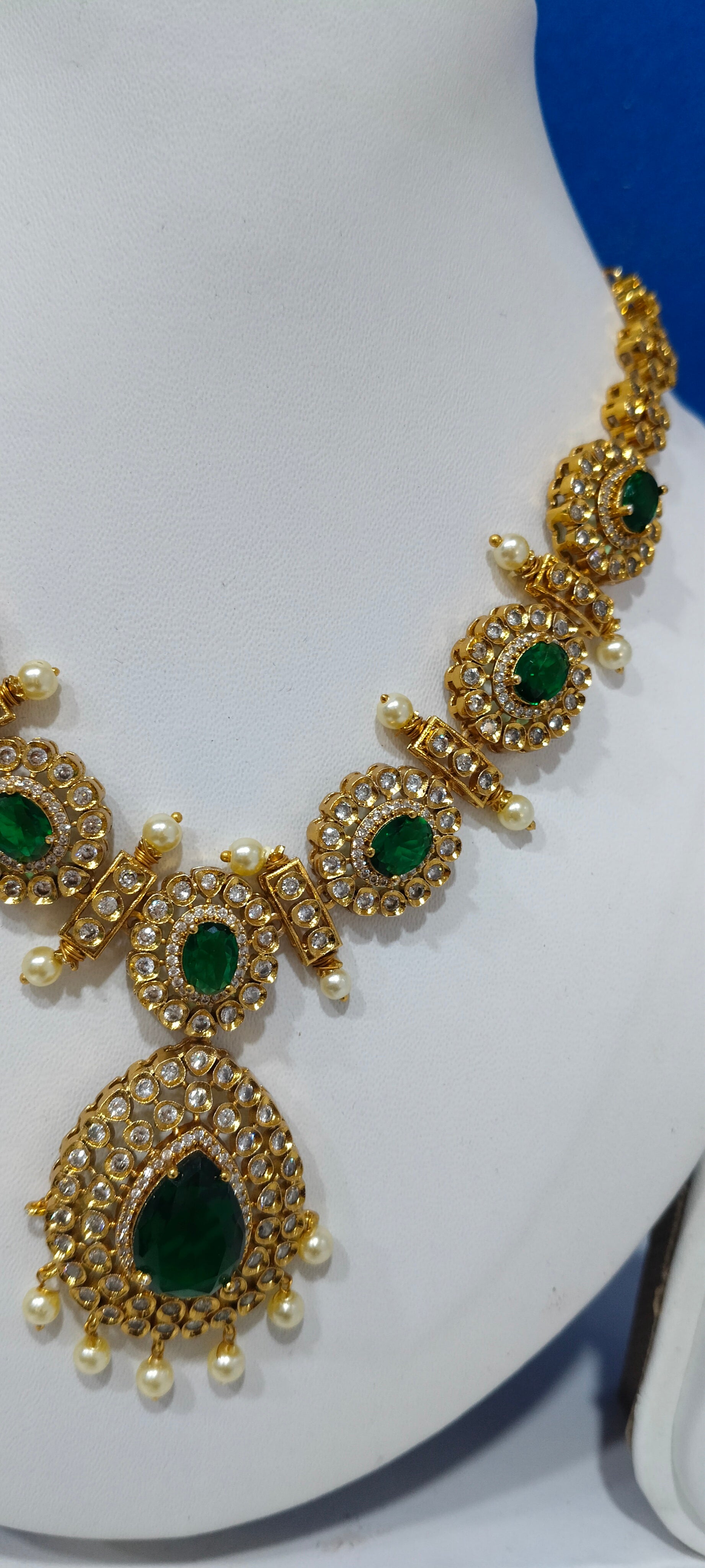 Premium AD Imitation Necklace Set with Multi-color Stones & CZ/AD Work  | 3V8001