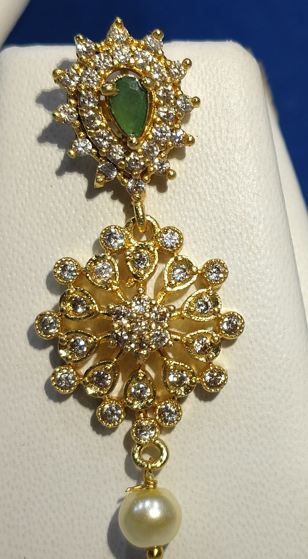 Premium Gold-Plated AD Necklace Set with Floral Dangling Design & Cubic Zirconia – Traditional Imitation Jewelry | 3V8009