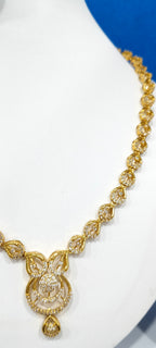 Premium AD Necklace Set with Circular Pendant & Cubic Zirconia – Elegant Imitation Jewelry | 3V8008