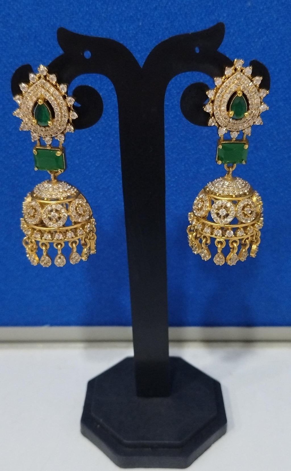 Premium Gold-Plated AD Jhumka Earrings with Multi Color Stones & Cubic Zirconia – Traditional Indian Jewelry | 3V8007
