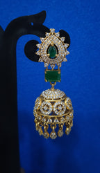 Premium Gold-Plated AD Jhumka Earrings with Multi Color Stones & Cubic Zirconia – Traditional Indian Jewelry | 3V8007