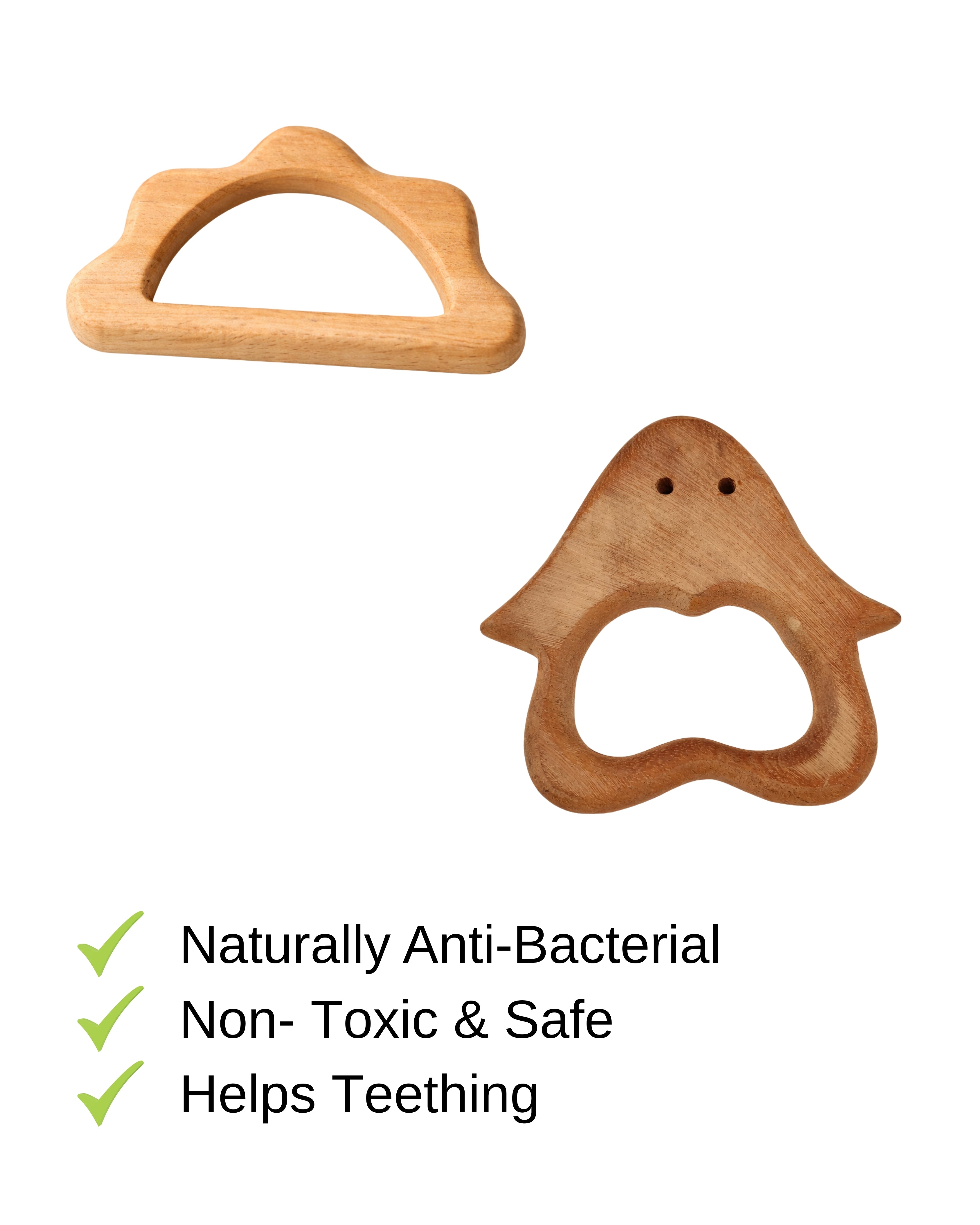 Natural  Neem Wooden Baby Teether Set – Cloud & Penguin Design (Set of 2) | 3V3013