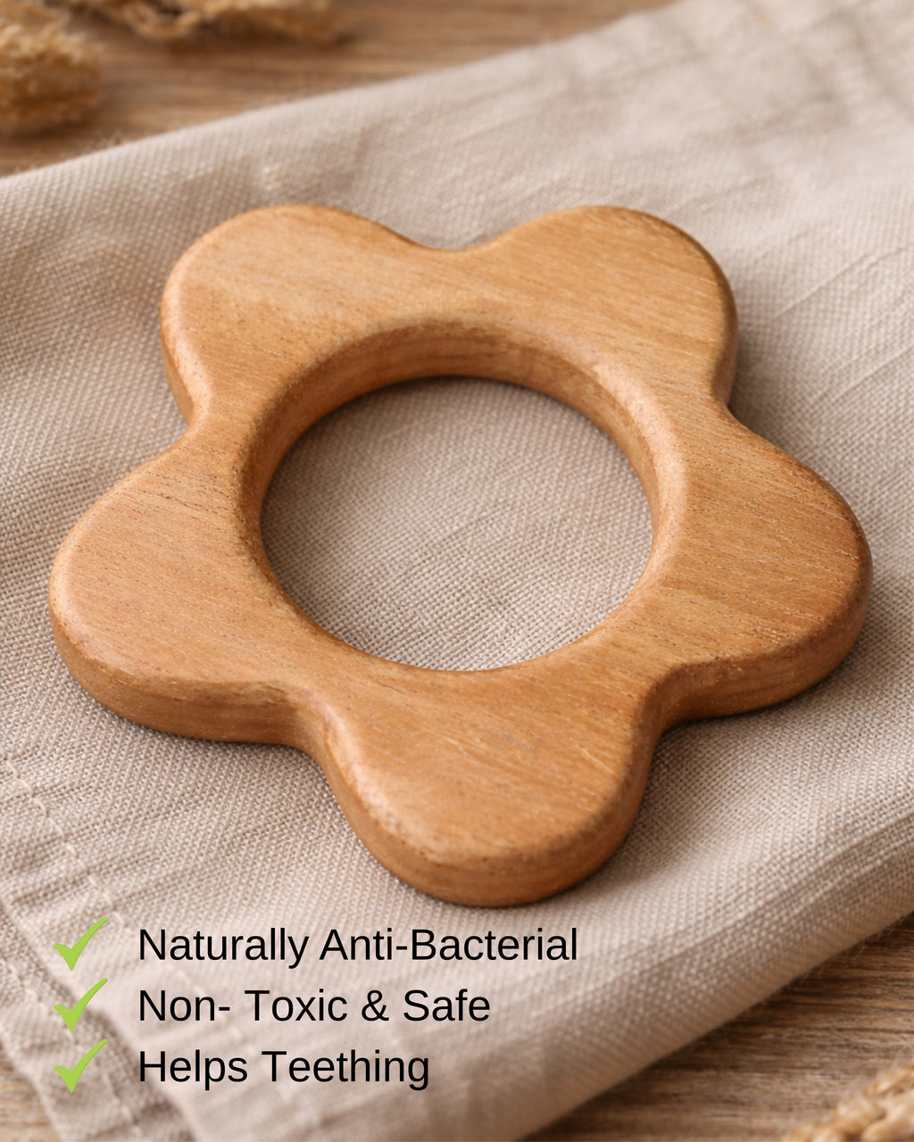 Neem Wood Baby Teether Set – Cloud & Flower Design (3 Months+) | 3V3014