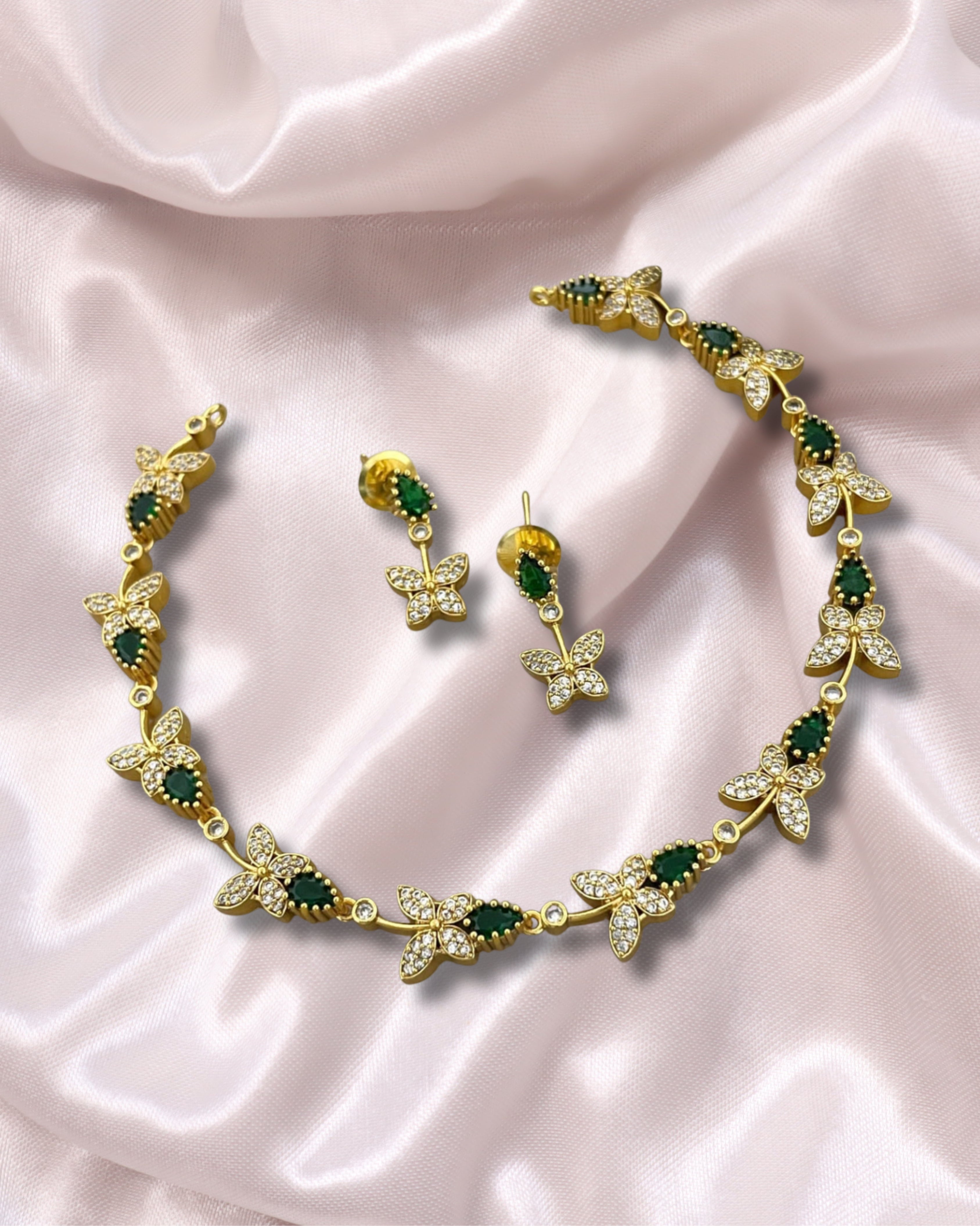 Elegant Butterfly Motif AD Necklace Set with Earrings | 3V8002