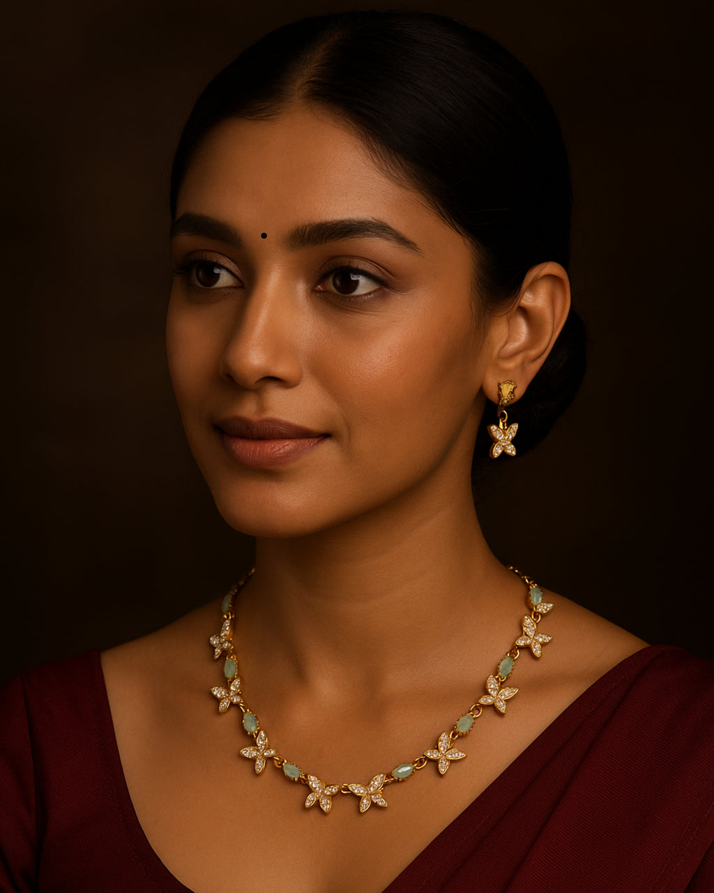 Elegant Butterfly Motif AD Necklace Set with Earrings | 3V8002