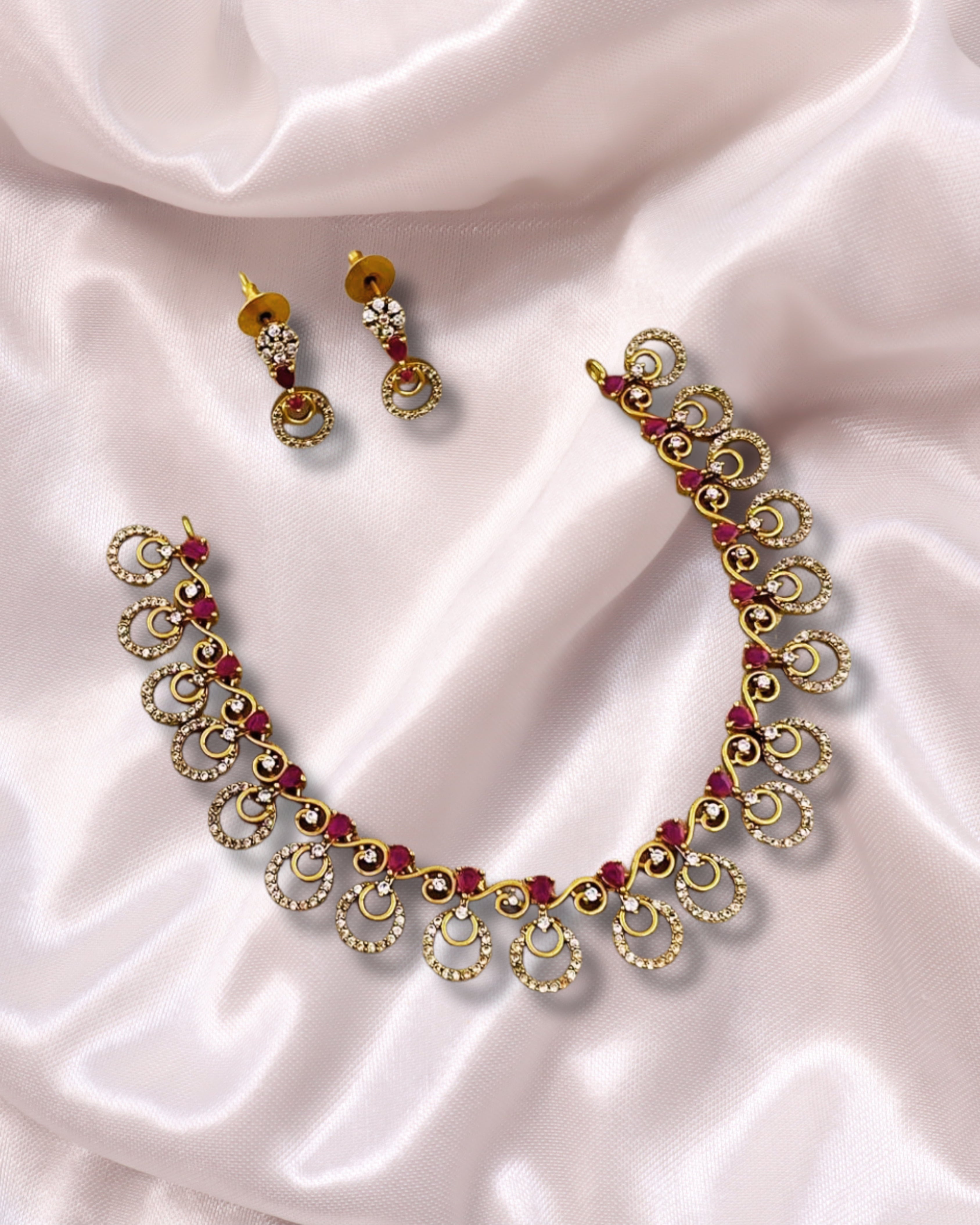 Elegant gold-Plated AD Necklace Set with Ruby Accents & Cubic Zirconia – Traditional Indian Jewelry  | 3V8006