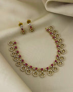 Elegant gold-Plated AD Necklace Set with Ruby Accents & Cubic Zirconia – Traditional Indian Jewelry  | 3V8006