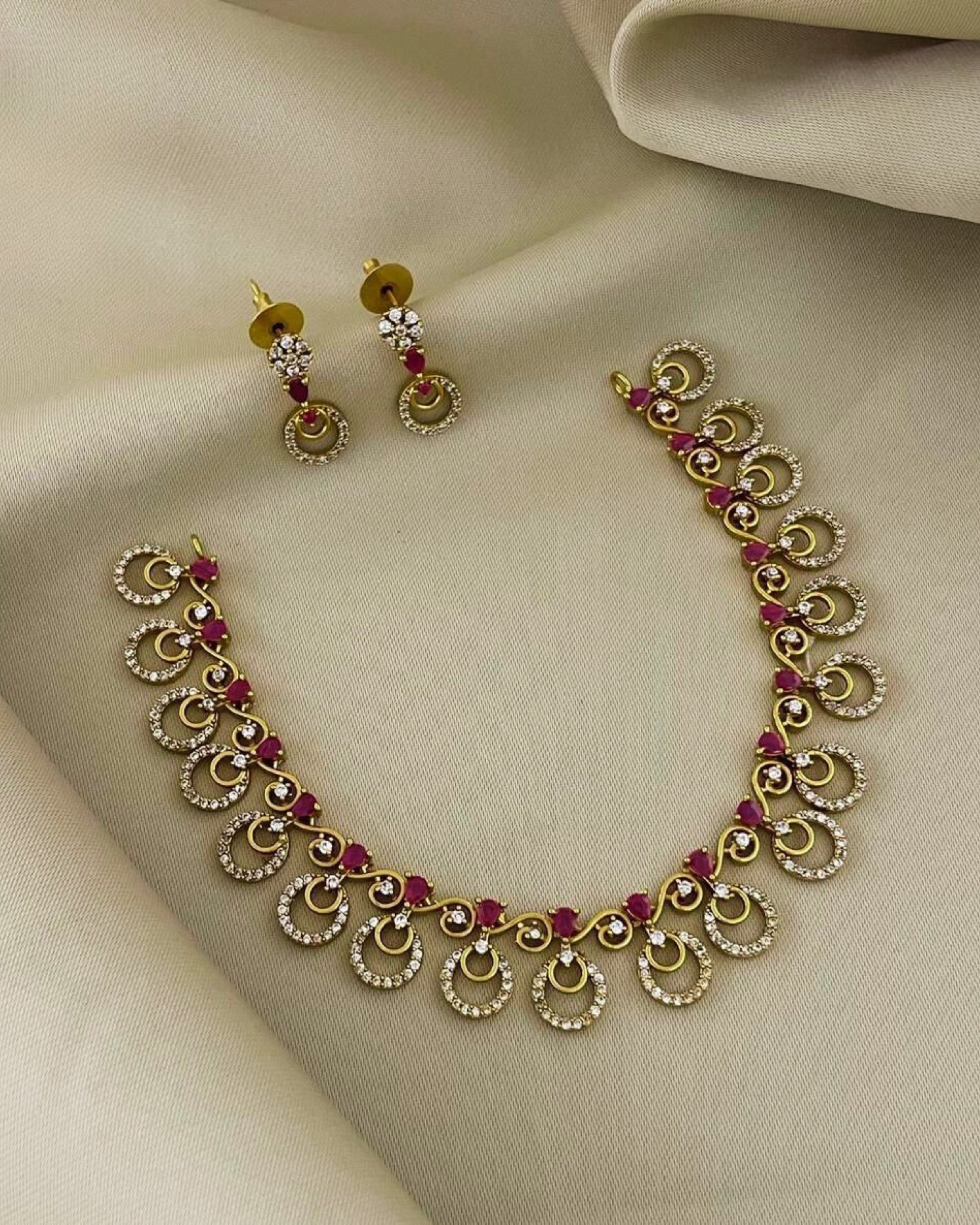 Elegant gold-Plated AD Necklace Set with Ruby Accents & Cubic Zirconia – Traditional Indian Jewelry  | 3V8006