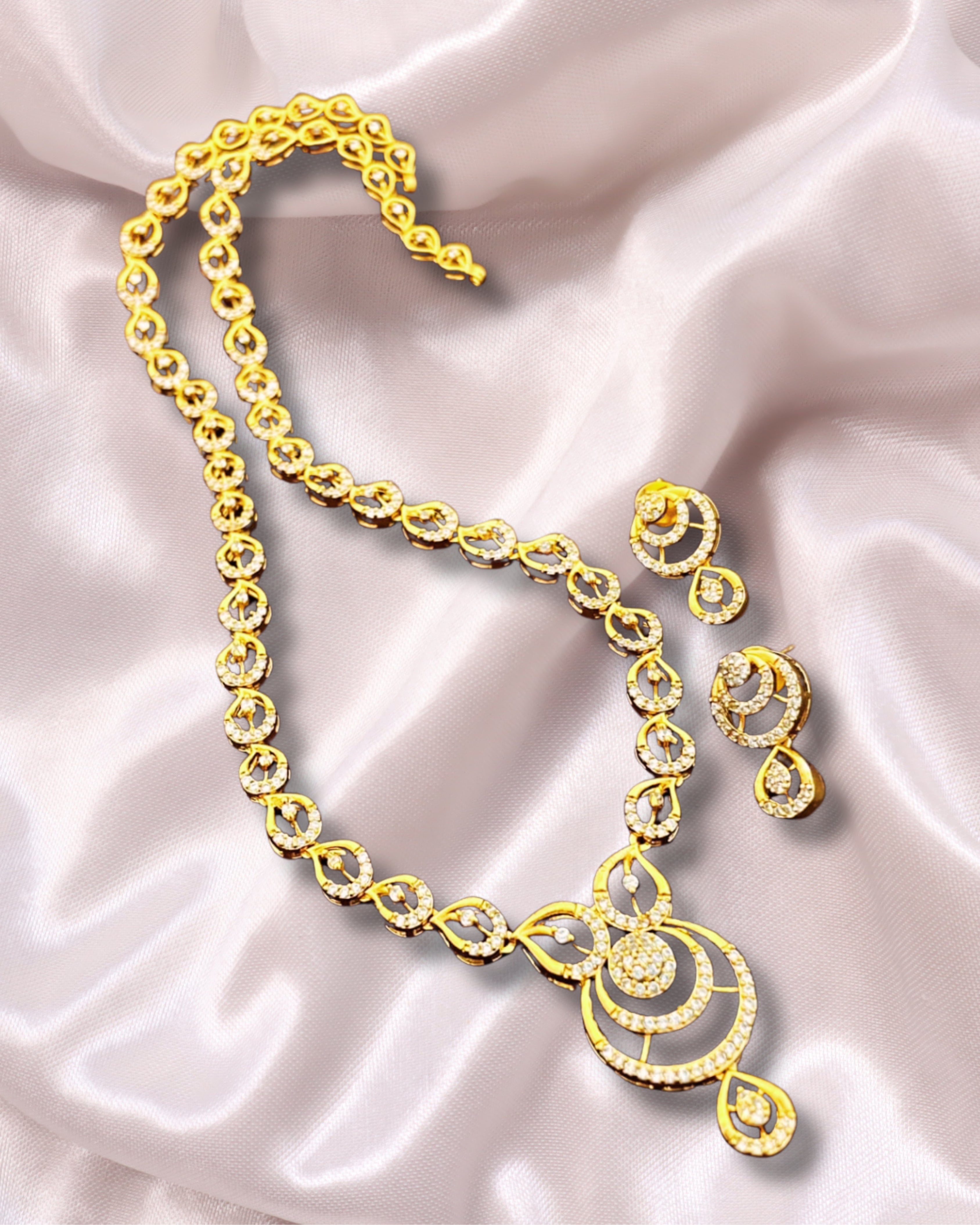 Premium AD Necklace Set with Circular Pendant & Cubic Zirconia – Elegant Imitation Jewelry | 3V8008