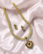 Premium Gold-Plated AD Necklace Set with Ruby & Emerald Stones – Traditional Indian Imitation Jewelry | 3V8011