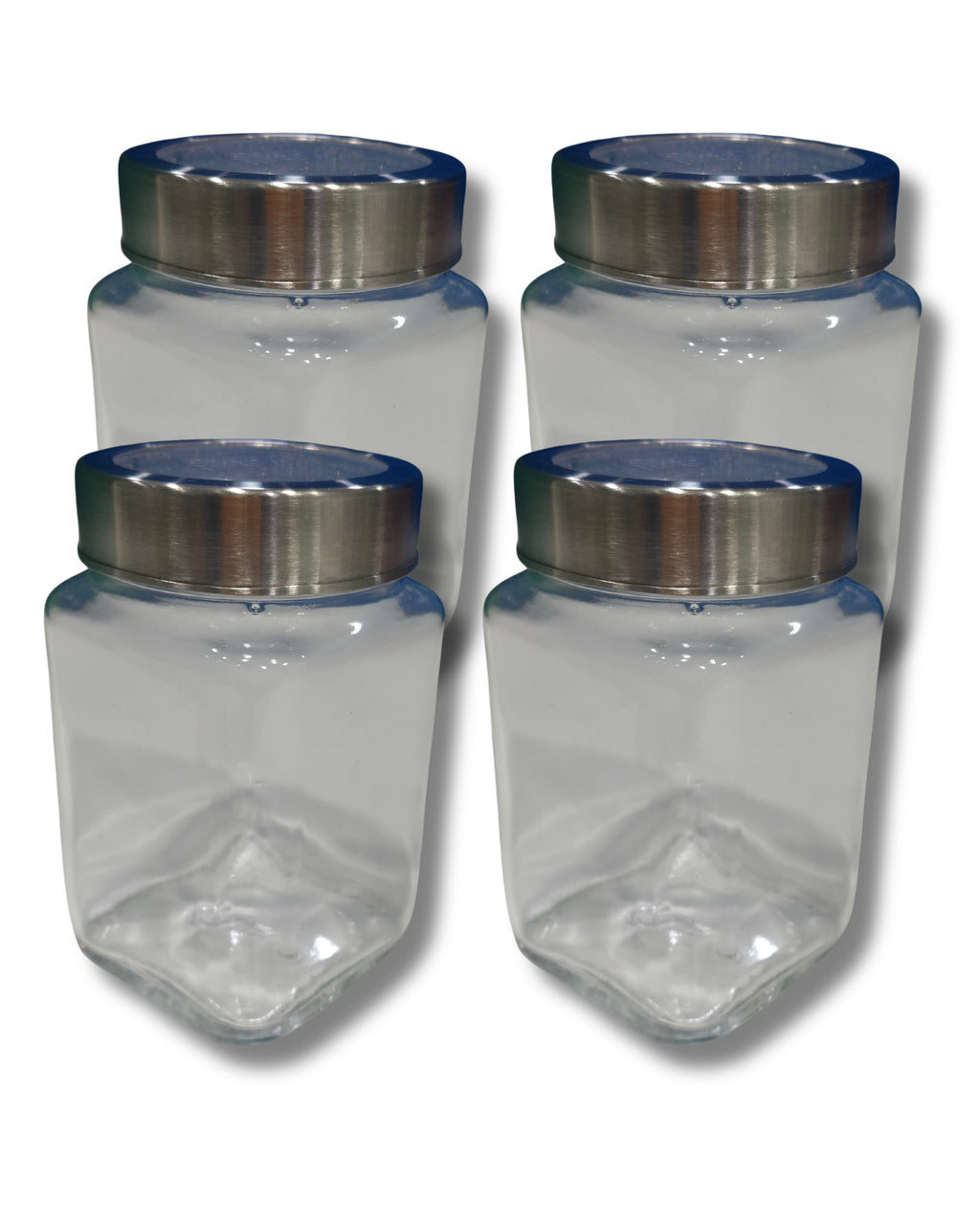 Premium 1 Liter Square Glass Storage Jar Set with See-though Lid – Premium Airtight Jars for Dry Fruits, Nuts & Kitchen Storage (Set of 4) | 3V7007