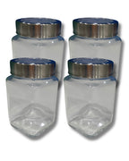 Premium 1 Liter Square Glass Storage Jar Set with See-though Lid – Premium Airtight Jars for Dry Fruits, Nuts & Kitchen Storage (Set of 4) | 3V7007