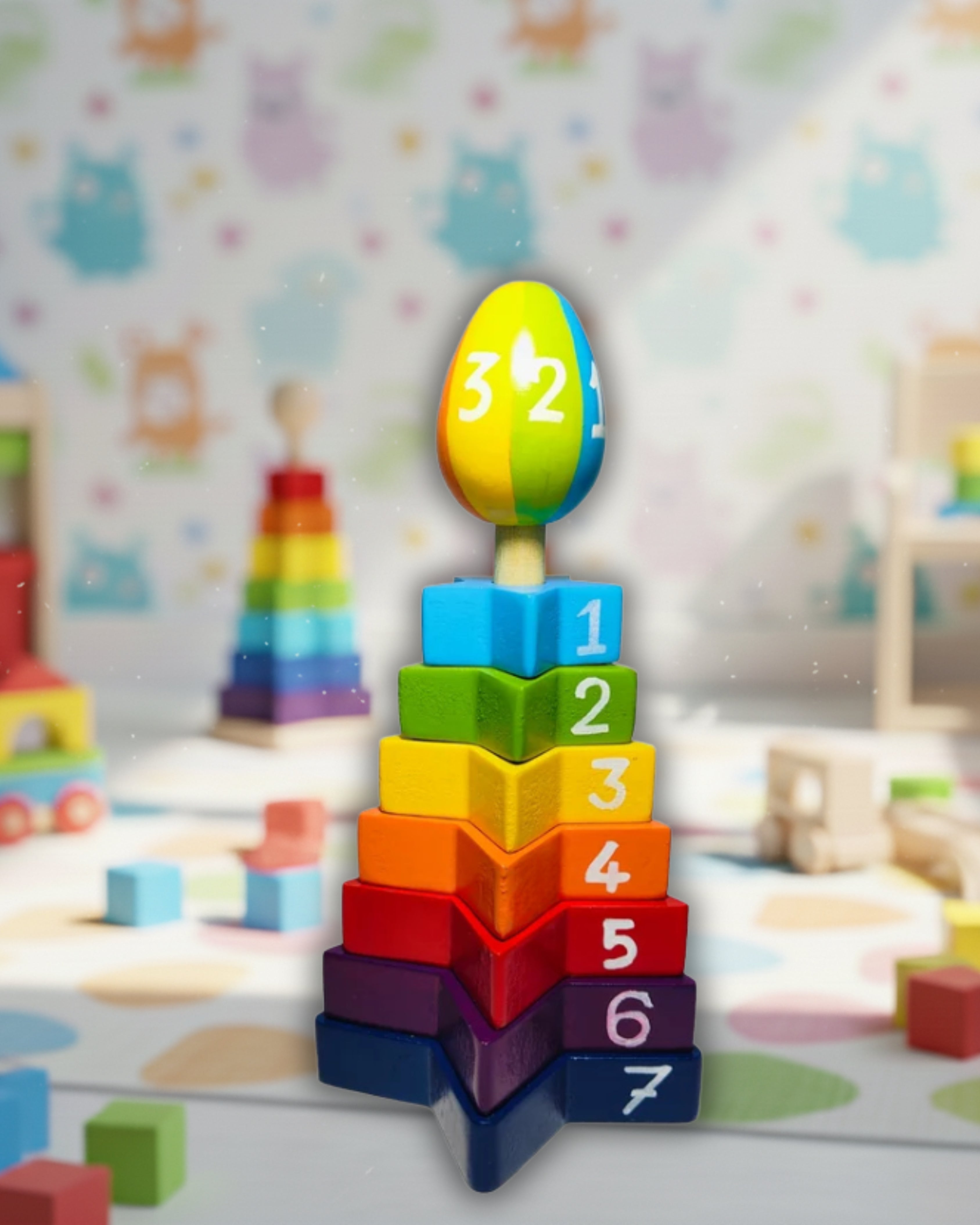 Wooden Star-Shaped Stacker – Colorful Educational Learning Toy for Kids (Eco-Friendly & Non-Toxic) (1–4 Years) | 3V3002