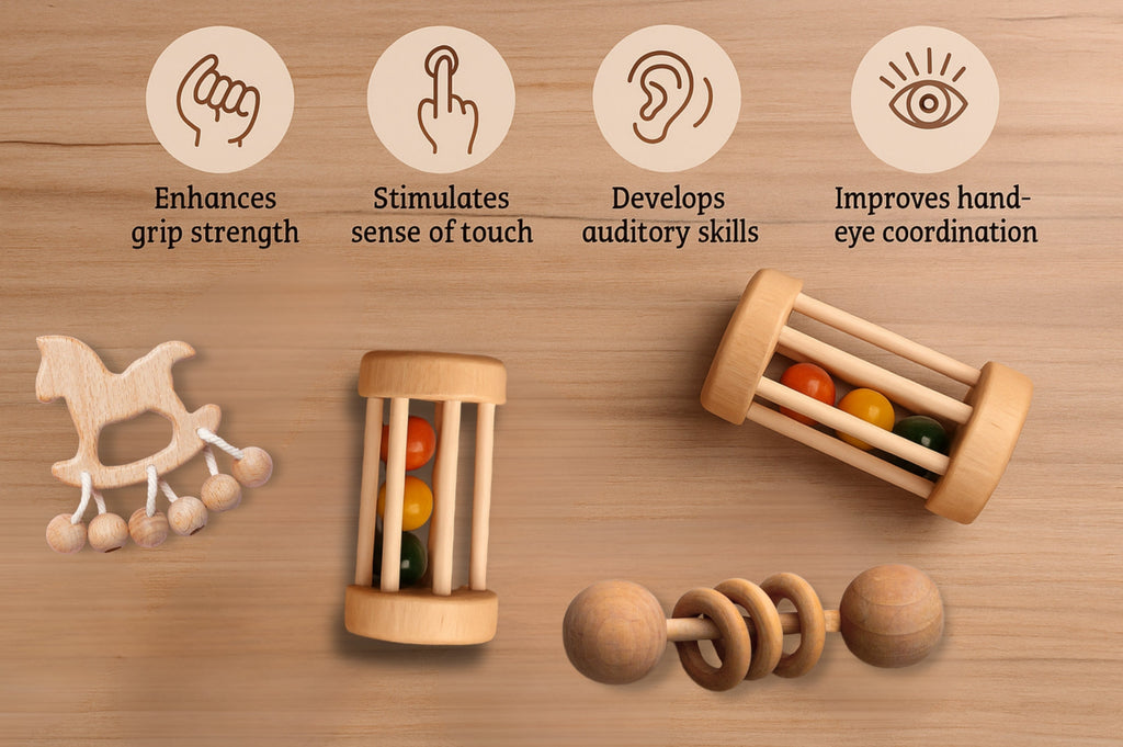 Baby Wooden Cage Rattle – Natural Sensory Toy for Little Hands| 3V3003