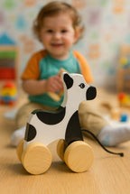 Wooden Cow Pull Toy – Handcrafted Fun for Little Explorers- Encourage Walking, Build Gross Motor Skills and Hand-Eye Coordination | 3V3004