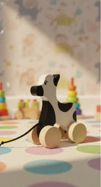 Wooden Cow Pull Toy – Handcrafted Fun for Little Explorers- Encourage Walking, Build Gross Motor Skills and Hand-Eye Coordination | 3V3004