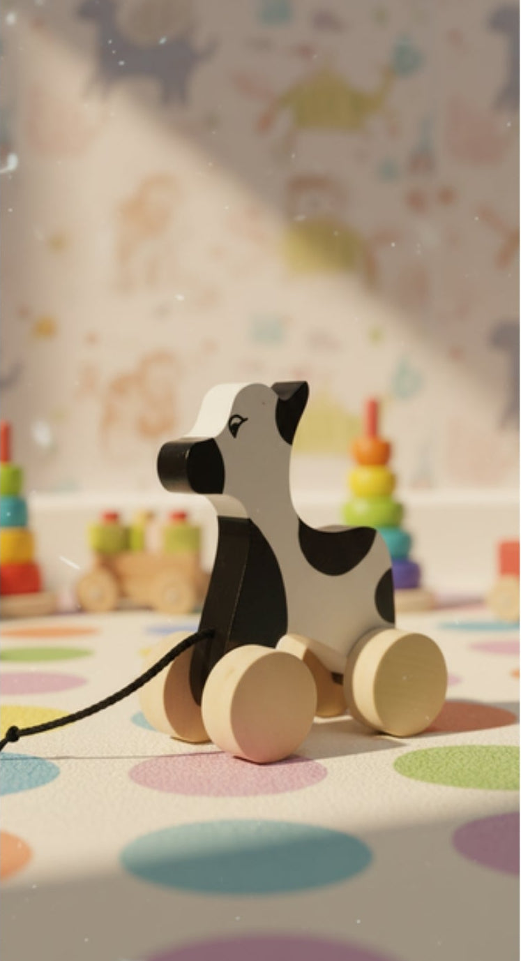 Wooden Cow Pull Toy – Handcrafted Fun for Little Explorers- Encourage Walking, Build Gross Motor Skills and Hand-Eye Coordination | 3V3004