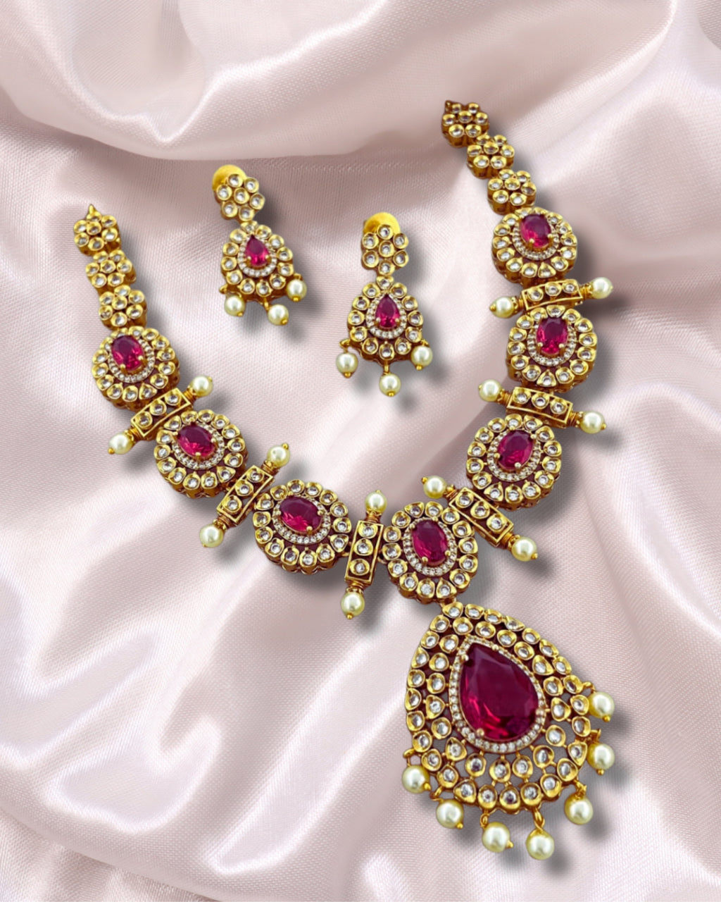 Premium AD Imitation Necklace Set with Multi-color Stones & CZ/AD Work  | 3V8001