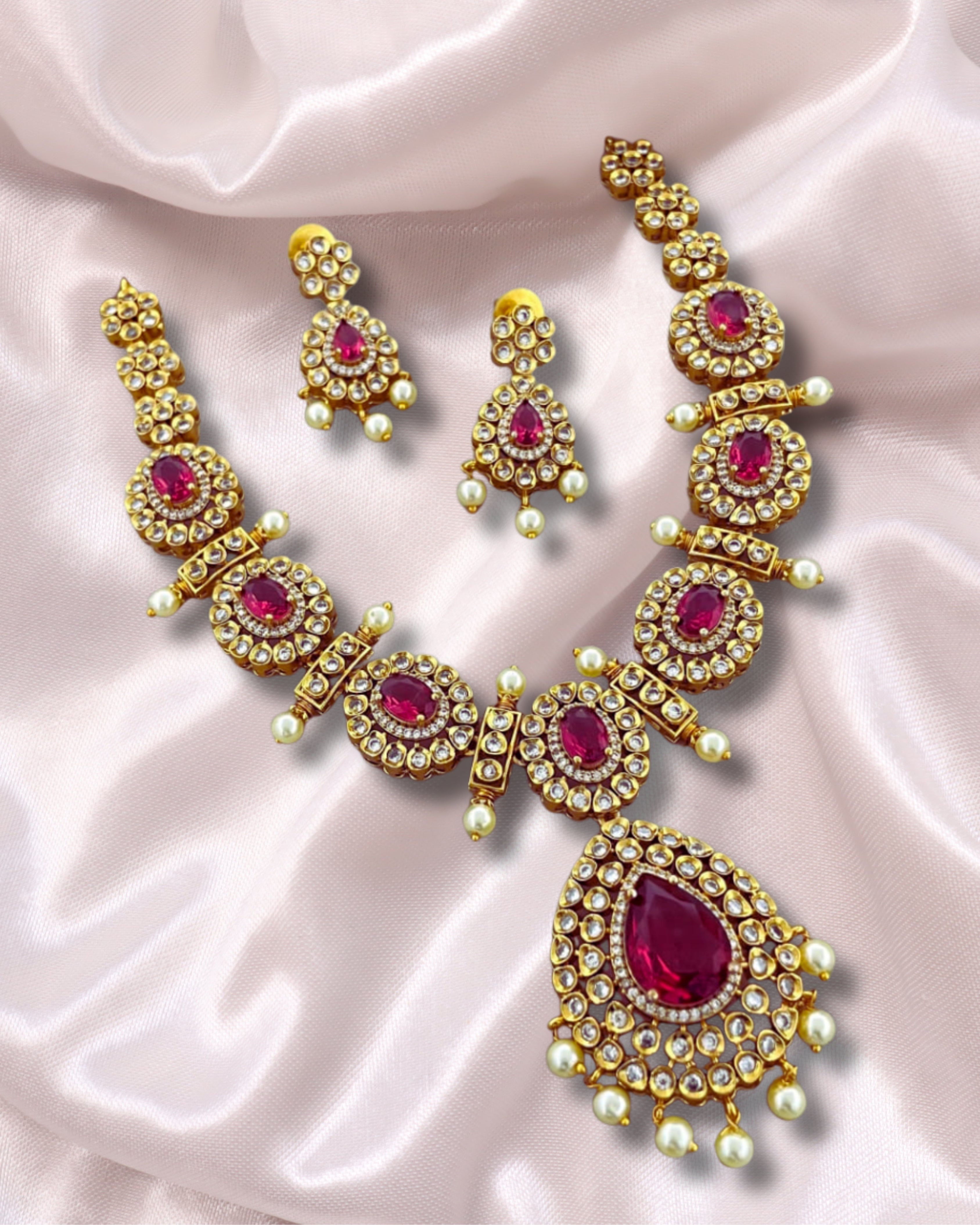 Premium AD Imitation Necklace Set with Multi-color Stones & CZ/AD Work  | 3V8001