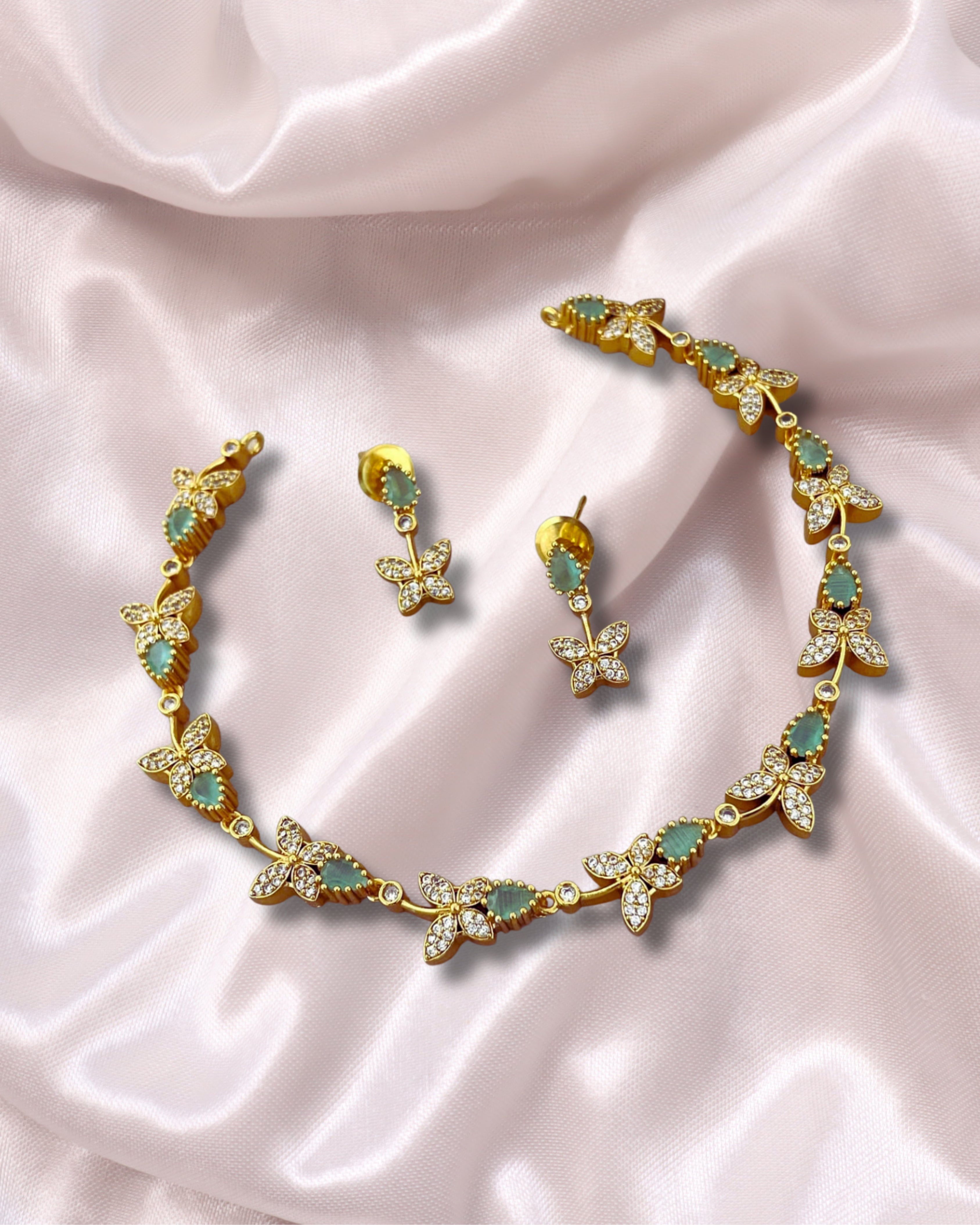 Elegant Butterfly Motif AD Necklace Set with Earrings | 3V8002