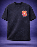 TRIVI's Black Acid Wash Oversized T-Shirt – Samurai Red Panda Edition 100% cotton | 3V9015