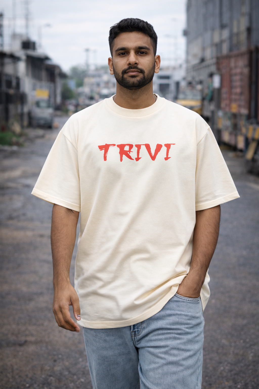 TRIVI's  Hokkaido Wave Oversized Tee  – Cream Edition 100% cotton | 3V9011