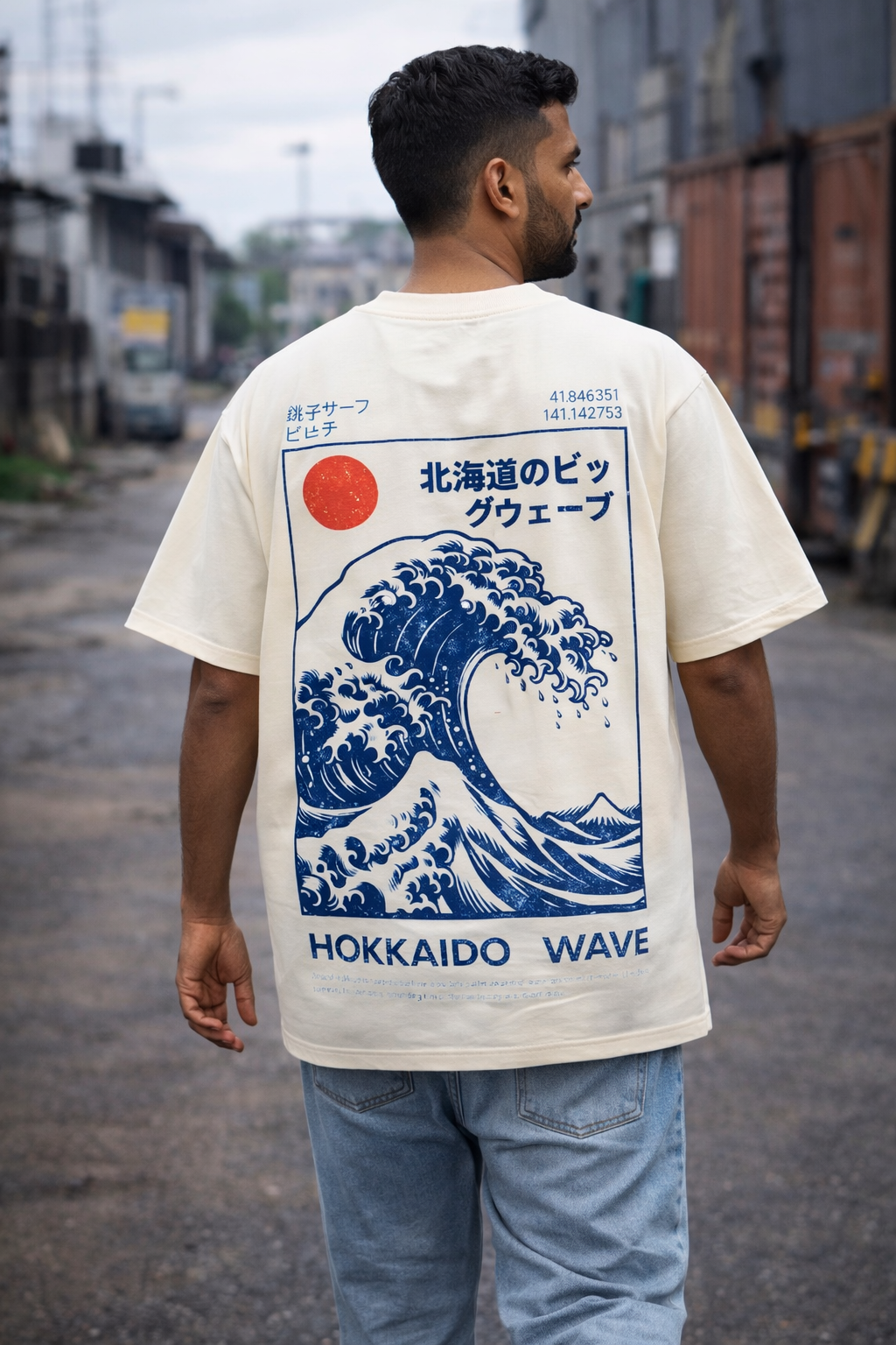 TRIVI's  Hokkaido Wave Oversized Tee  – Cream Edition 100% cotton | 3V9011