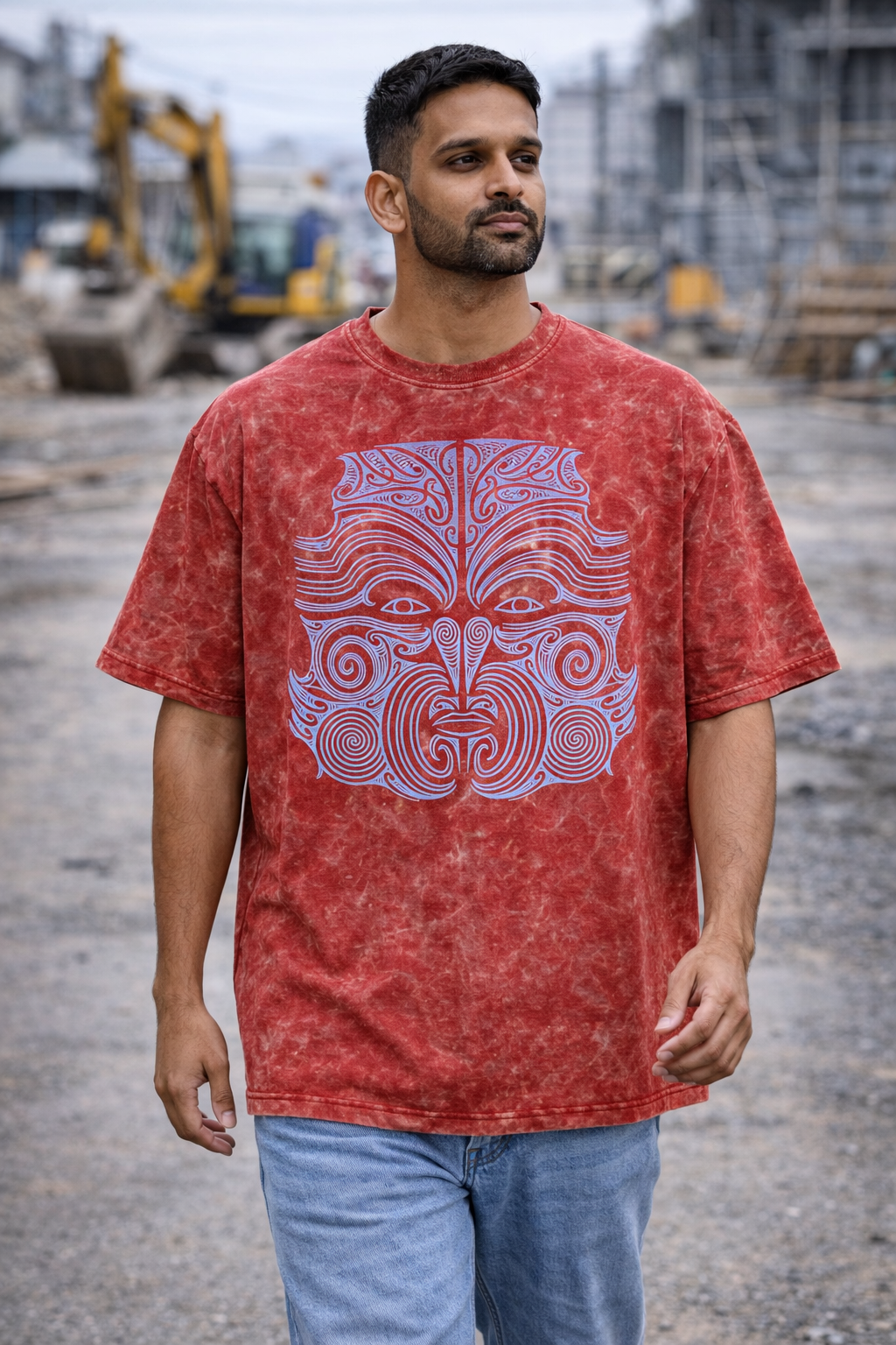 TRIVI's Red Acid Wash Oversized T-Shirt – Stay Hype Edition 100% cotton | 3V9017