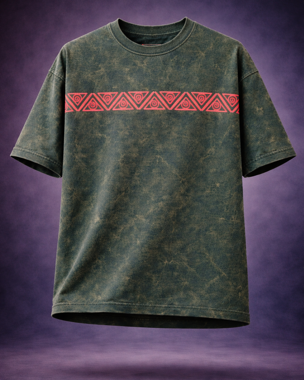 TRIVI's Oversized Acid Wash Tee – Tribal Stripe Edition-Green color  | 100% cotton  | 3V9005